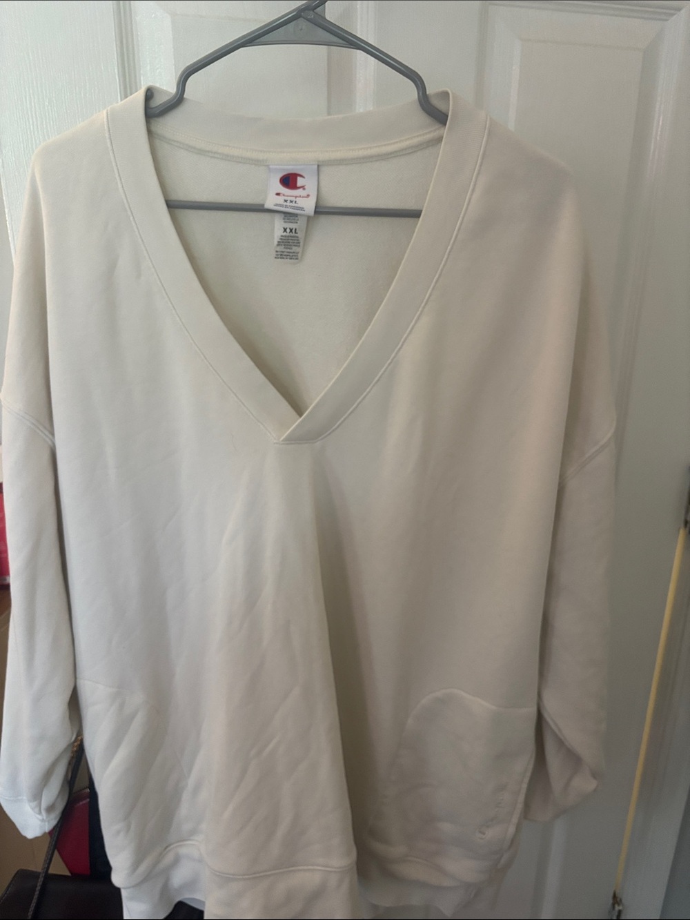 Champion Oversized V-Neck Pullover Hoodie in Cream